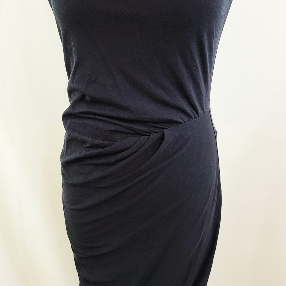 Theory draped black shirt dress pima jersey ruched size P - Picture 2 of 6